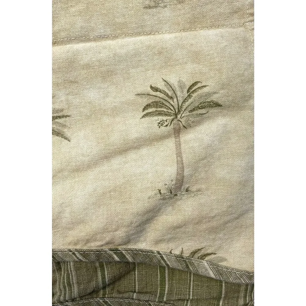 2 Discontinued Waverly Valances Curtains Neutral Green Stripe Palm Print Pair